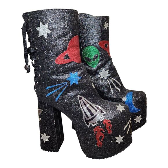 Current Mood Platform Boots Space Invasion Dolls Kill Goth Punk Womens 8 - Picture 1 of 16